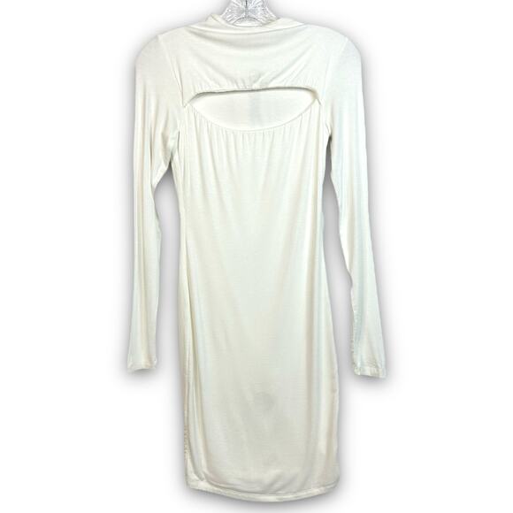 NEW Naked Wardrobe Bodycon Cutout Long Sleeve Mini Dress White Size Medium - Picture 1 of 5